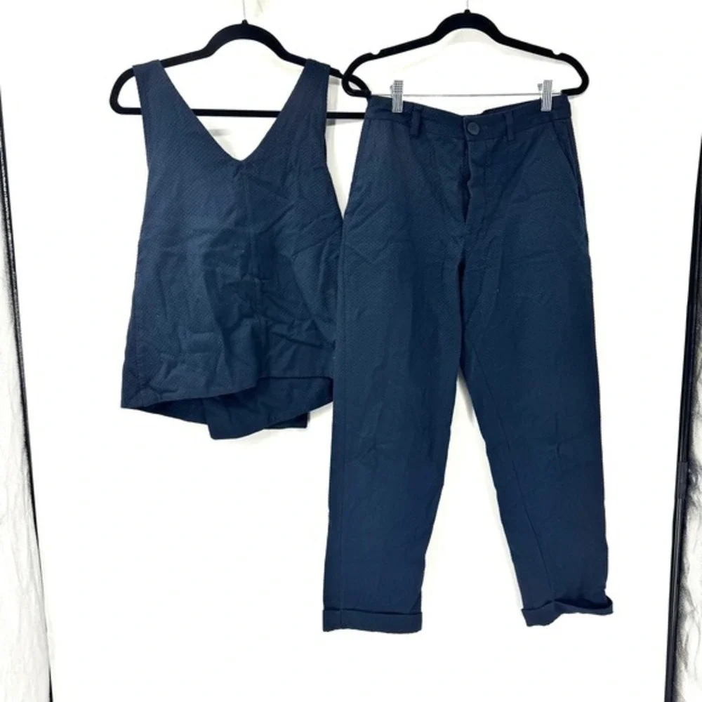 Kowtow‎ Knotted Tie Top and Edition Pants in Navy Blue Basketweave Matching Set
